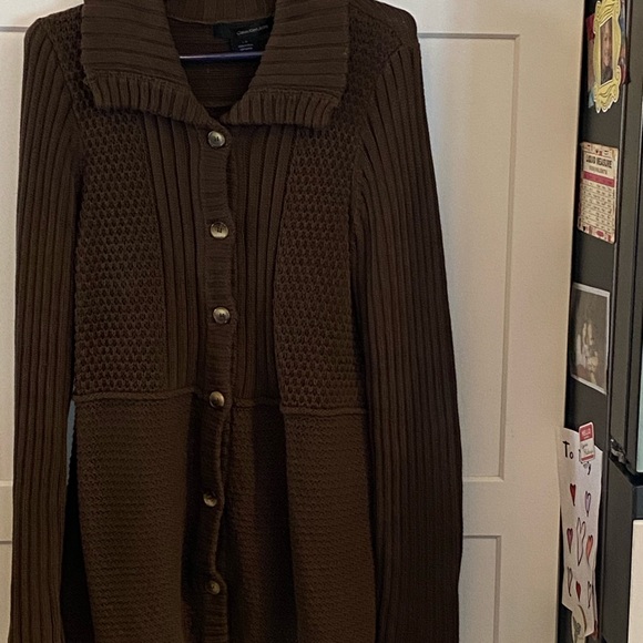 Y2K Calvin Klein Jeans Brown long sleeve button knit cardigan tunic sweater Fall - Picture 3 of 11